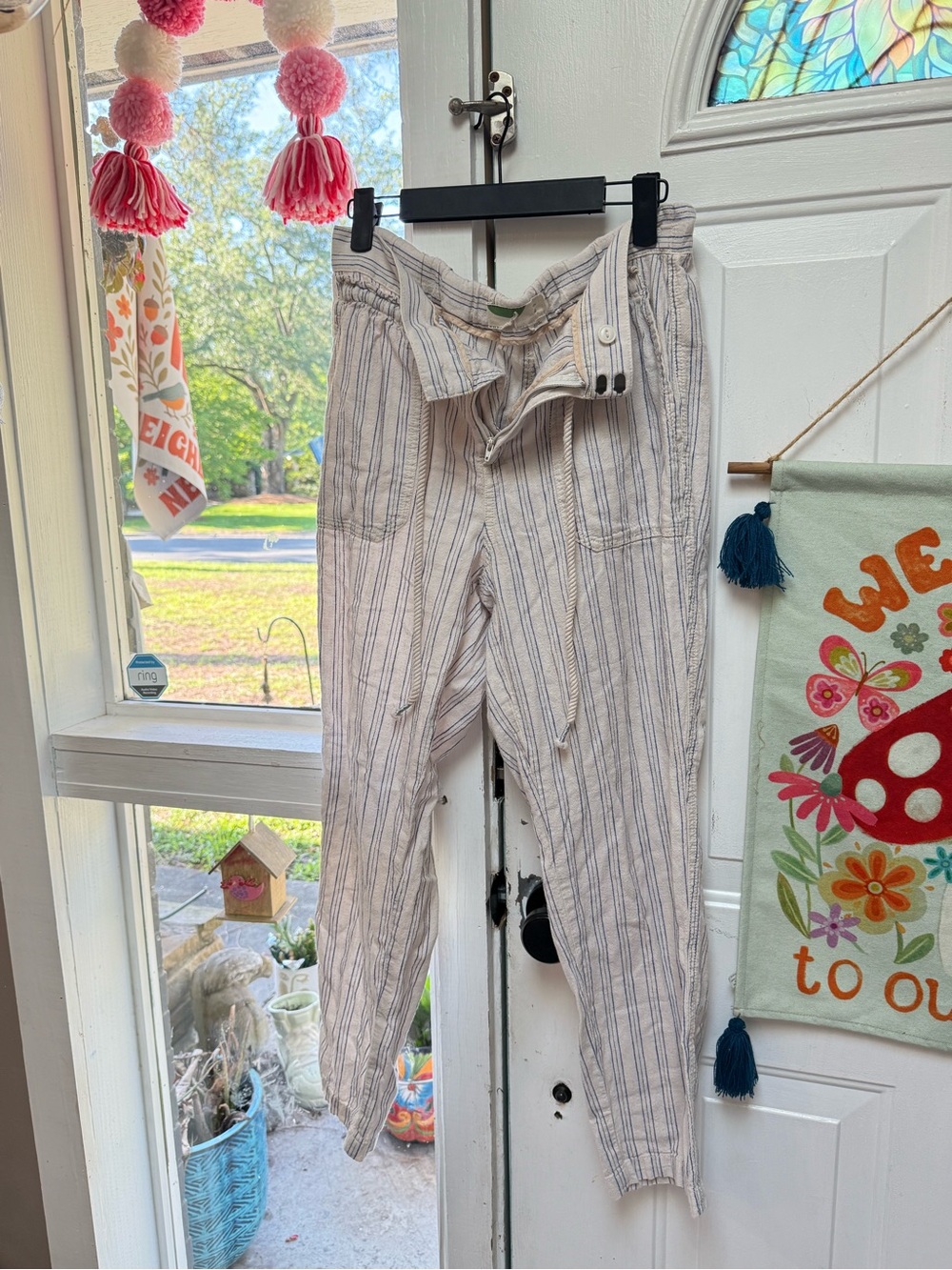 Anthropologie Striped Linen Pants Size Small Coastal